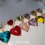 Colorful Heart Crystal Stud Earrings for Women