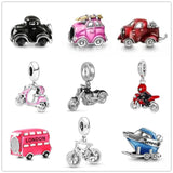 Silver 925 Motorcycle Car Sparkling Bicycle Charm Bead Bracelet DIY Gift