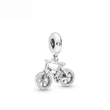 Silver 925 Motorcycle Car Sparkling Bicycle Charm Bead Bracelet DIY Gift
