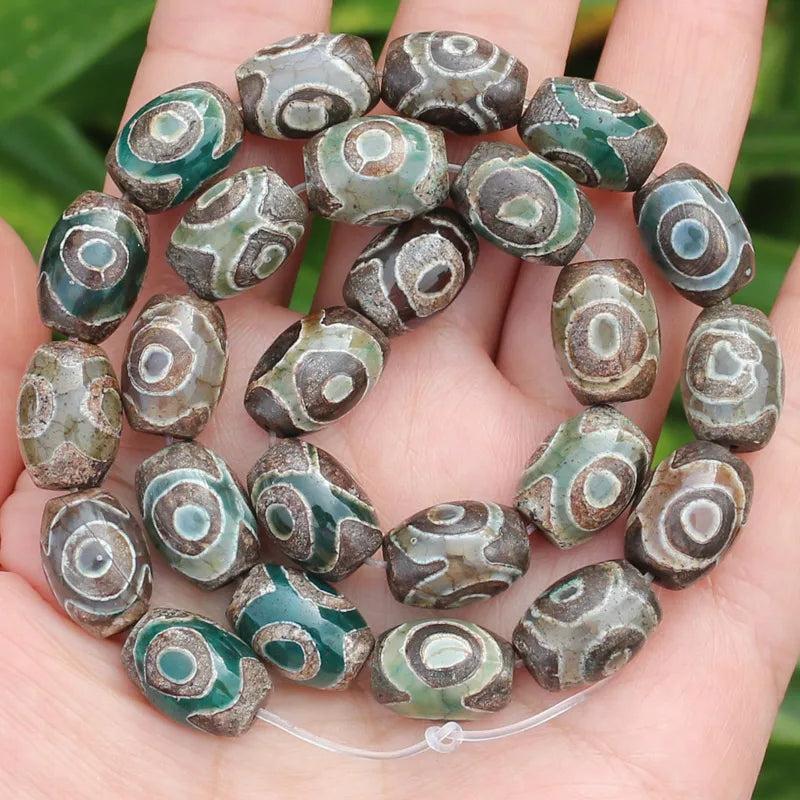 10x14mm Green Tibet Beads Agate Stone DZI Oval DIY Pendant 2pcs