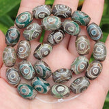 10x14mm Green Tibet Beads Agate Stone DZI Oval DIY Pendant 2pcs
