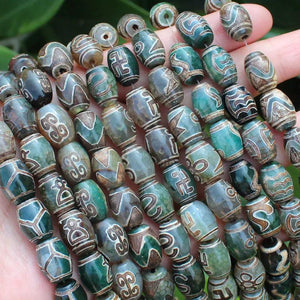10x14mm Green Tibet Beads Agate Stone DZI Oval DIY Pendant 2pcs