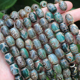10x14mm Green Tibet Beads Agate Stone DZI Oval DIY Pendant 2pcs