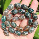 10x14mm Green Tibet Beads Agate Stone DZI Oval DIY Pendant 2pcs