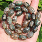 10x14mm Green Tibet Beads Agate Stone DZI Oval DIY Pendant 2pcs