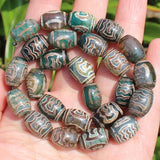 10x14mm Green Tibet Beads Agate Stone DZI Oval DIY Pendant 2pcs