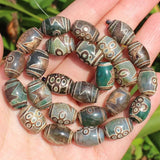 10x14mm Green Tibet Beads Agate Stone DZI Oval DIY Pendant 2pcs