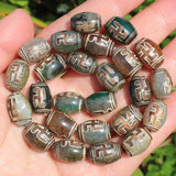 10x14mm Green Tibet Beads Agate Stone DZI Oval DIY Pendant 2pcs