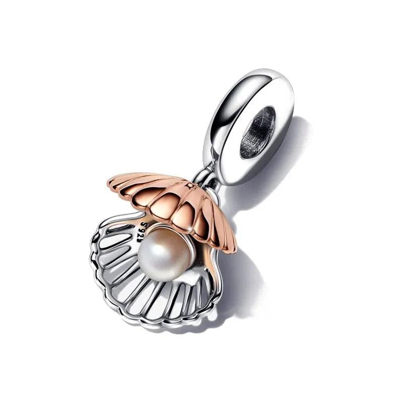 925 Silver Sea Shell Cat Pendant for Bracelet Charms