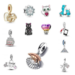 925 Silver Sea Shell Cat Pendant for Bracelet Charms