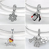 925 Silver Travel Charm Plane Tower Dangle Mom Heart Charm Bracelet DIY Gift