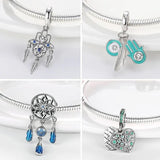 925 Silver Travel Charm Plane Tower Dangle Mom Heart Charm Bracelet DIY Gift