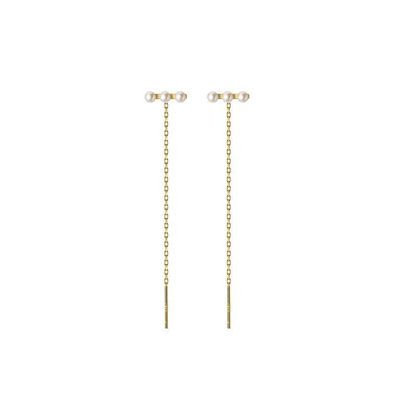925 Silver Freshwater Pearl Tassel Stud Earrings Wedding Gift