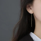 925 Silver Freshwater Pearl Tassel Stud Earrings Wedding Gift