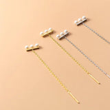925 Silver Freshwater Pearl Tassel Stud Earrings Wedding Gift