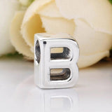 A-Z Smooth Alphabet Crystal Bead 925 Sterling Silver Charm Bracelet Bangle