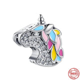 925 Silver Pink Car Unicorn Ice Cream Charm Beads for Women