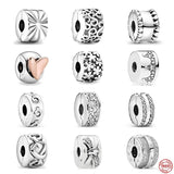 Silver 925 Flower Buckle Charms Beads Bracelet DIY Jewelry Women