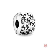 Silver 925 Flower Buckle Charms Beads Bracelet DIY Jewelry Women