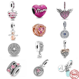 925 Silver Pink Wings Nipple Fit Bracelet Charms Beads For Women
