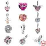 925 Silver Pink Wings Nipple Fit Bracelet Charms Beads For Women