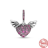 925 Silver Pink Wings Nipple Fit Bracelet Charms Beads For Women