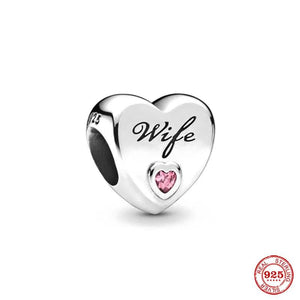 Classic Silver 925 Mom Dad Wife Heart Sister's Love Charm Bead
