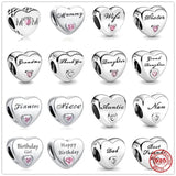 Classic Silver 925 Mom Dad Wife Heart Sister's Love Charm Bead