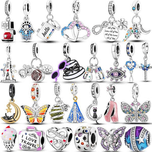 925 Silver Butterfly Cross Charm Bead for Women Silver Jewelry DIY