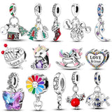 925 Sterling Silver Colorful Flower Love Bracelet for Women
