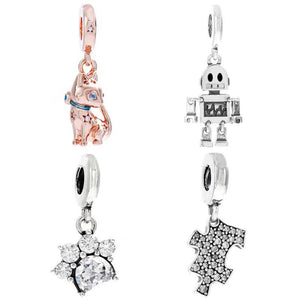 Sterling Silver Cat Paw Bestie Bot Robot Pendant Bead Charm