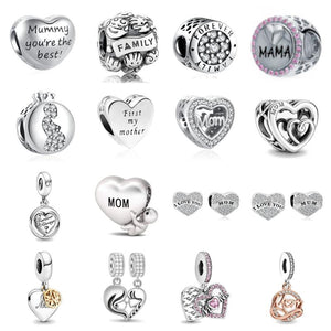 925 Silver Forever Family Mother Pendant Love Mum Beads DIY Jewelry