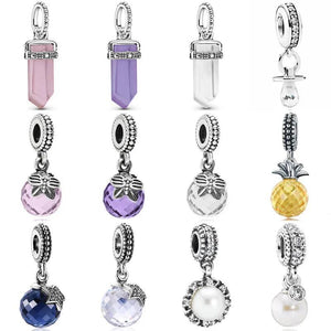 925 Silver Butterfly Pearl Moon Amulet Pendant Bead Bracelet DIY