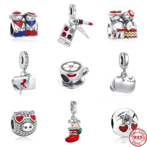 SilverBead Cherry Clip Couple Nurse Doctor Coffee BeautyFit Bracelet Charm Beads