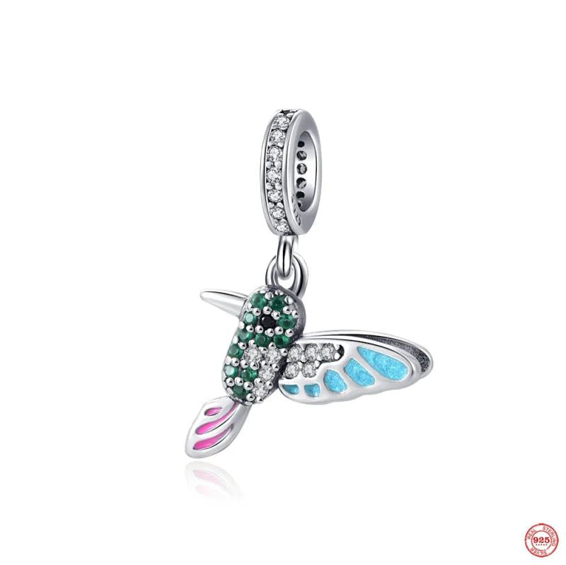 925 Silver Love Hearts Bird Charms Pendant for Bracelet DIY Jewelry