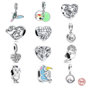 925 Silver Love Hearts Bird Charms Pendant for Bracelet DIY Jewelry