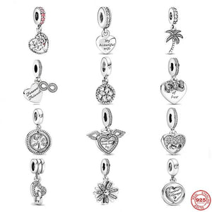 925 Silver Heart Pendant DIY Bead for Bracelet