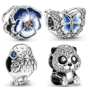 Panda Butterfly Chick Beads Charms Enamel Fit Bracelet 925 Silver