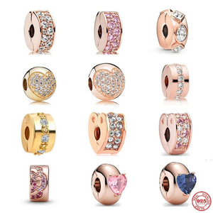 925 Silver Rose Pendant Heart Bead Charm Clip