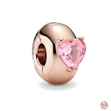 925 Silver Rose Pendant Heart Bead Charm Clip