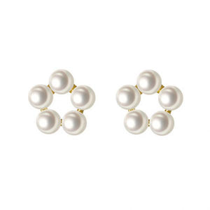 925 Silver Hollow Pearls Flower Stud Earrings Minimalist Bijoux