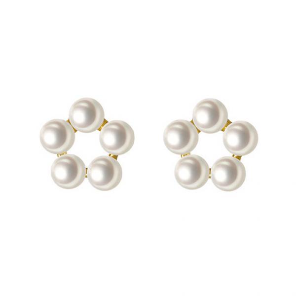 925 Silver Hollow Pearls Flower Stud Earrings Minimalist Bijoux