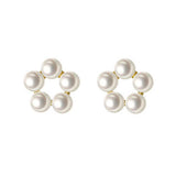925 Silver Hollow Pearls Flower Stud Earrings Minimalist Bijoux