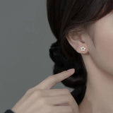 925 Silver Hollow Pearls Flower Stud Earrings Minimalist Bijoux
