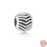 925 Silver Openwork Heart Mom Charm Bead Bracelet DIY Jewelry