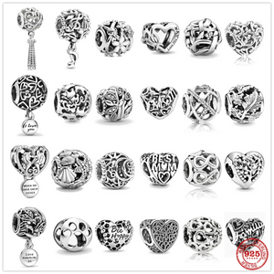 925 Silver Openwork Heart Mom Charm Bead Bracelet DIY Jewelry