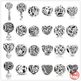 925 Silver Openwork Heart Mom Charm Bead Bracelet DIY Jewelry