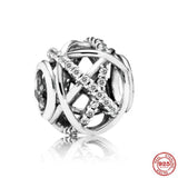 925 Silver Openwork Heart Mom Charm Bead Bracelet DIY Jewelry