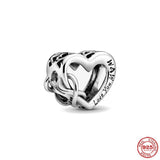 925 Silver Openwork Heart Mom Charm Bead Bracelet DIY Jewelry