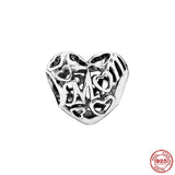 925 Silver Openwork Heart Mom Charm Bead Bracelet DIY Jewelry